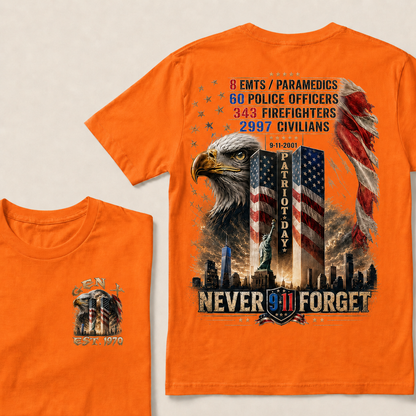 8 Emts/Paramedics 60 Police Officers 343 Firefighters 2997 Civilians 9-11-2001 Patriot Day Never Forget Custom Year T-shirt