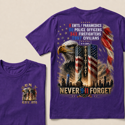 8 Emts/Paramedics 60 Police Officers 343 Firefighters 2997 Civilians 9-11-2001 Patriot Day Never Forget Custom Year T-shirt
