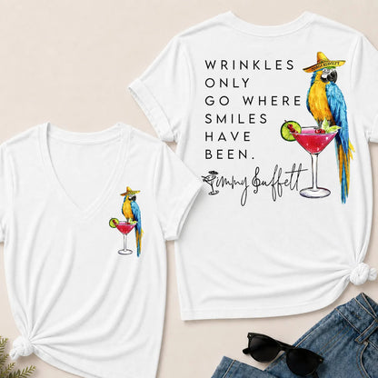 "Wrinkles Only Go Where Smiles Have Been" – Jimmy Buffett Tribute V-Neck Tee