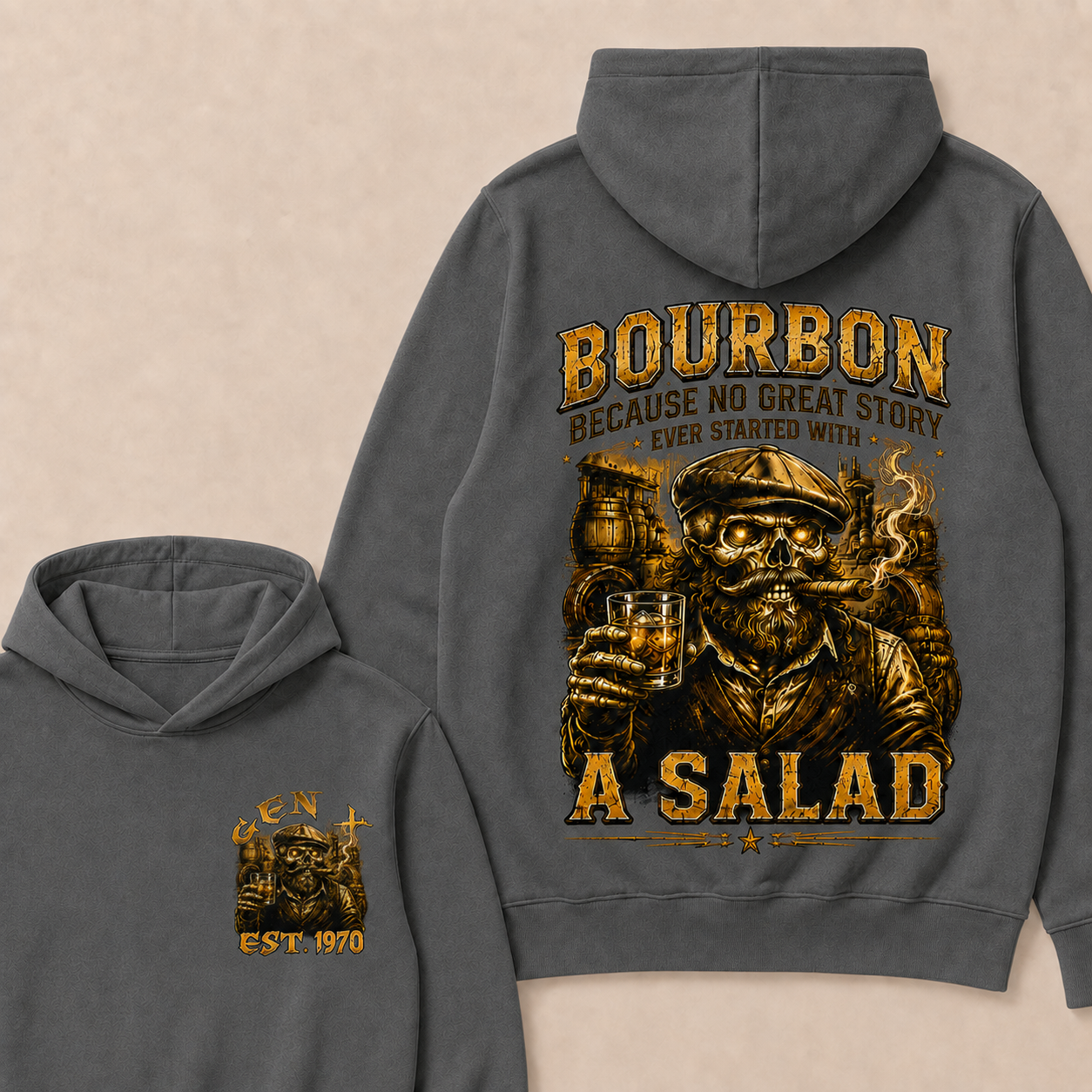 Bourbon Because No Great Story Ever Started With A Salad Custom Year Hoodie