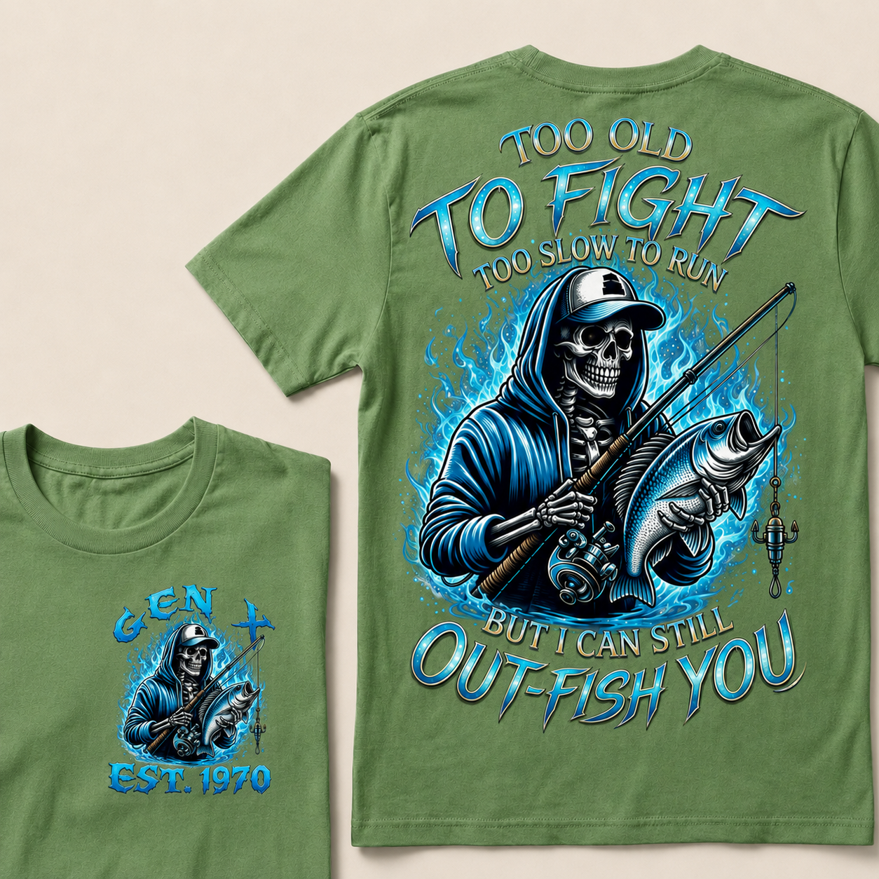 Too Old To Fight Too Slow To Run But I Can Still Out-Fish You Custom Year T-shirt
